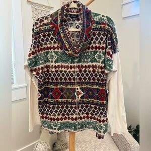 Chaps Denim Shawl Collar Fair Isle Pullover Sweater XXL Cotton
